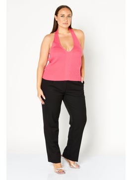 GLAMOROUS Women Halter Neck Sleeveless Knitted Top, Pink  - Image 3