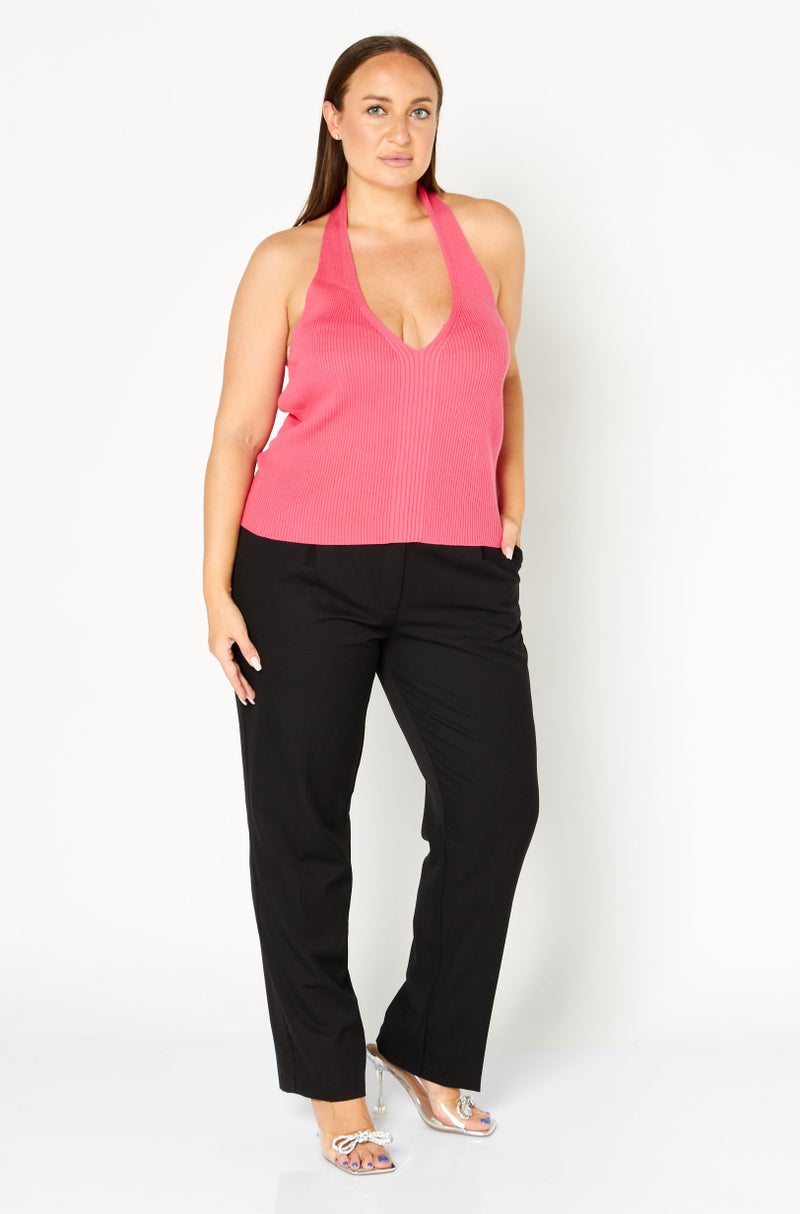 GLAMOROUS Women Halter Neck Sleeveless Knitted Top, Pink - Image 3