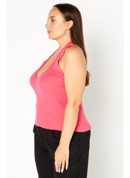 GLAMOROUS Women Halter Neck Sleeveless Knitted Top, Pink  - Image 2