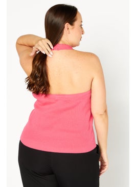 GLAMOROUS Women Halter Neck Sleeveless Knitted Top, Pink  - Image 4
