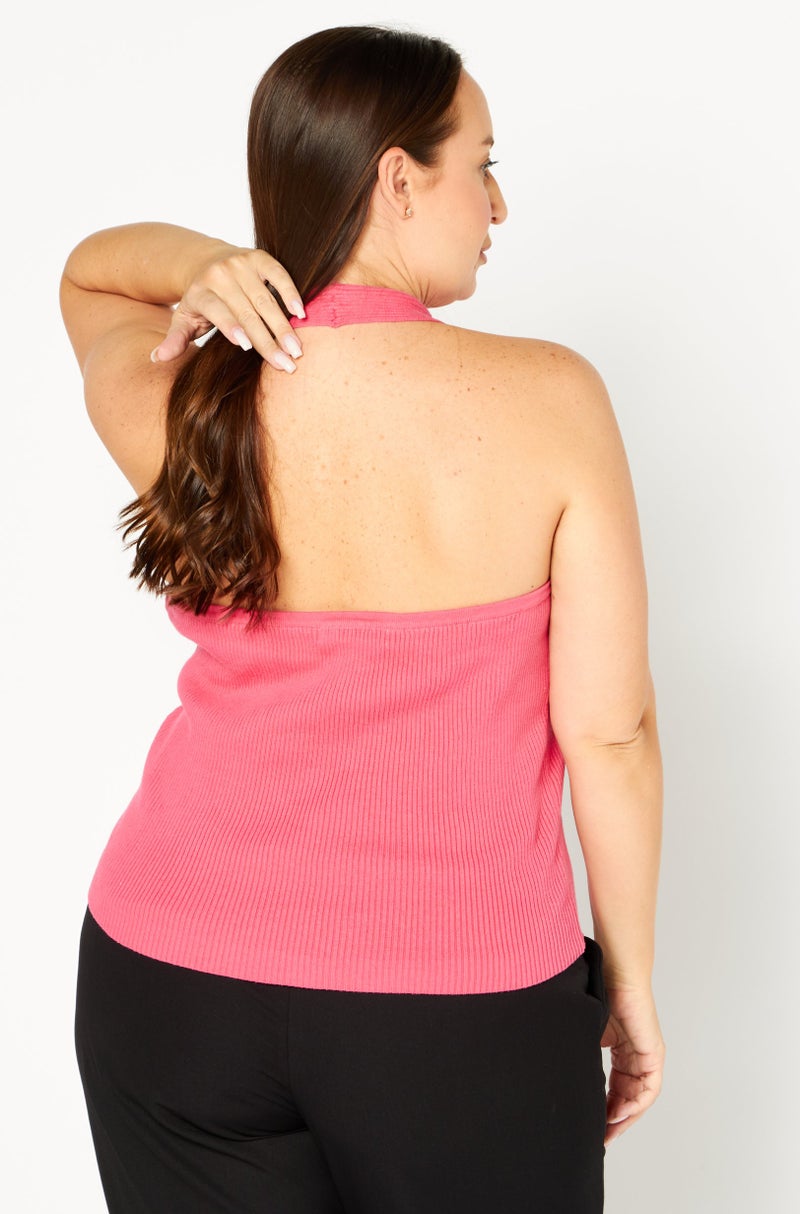 GLAMOROUS Women Halter Neck Sleeveless Knitted Top, Pink - Image 4