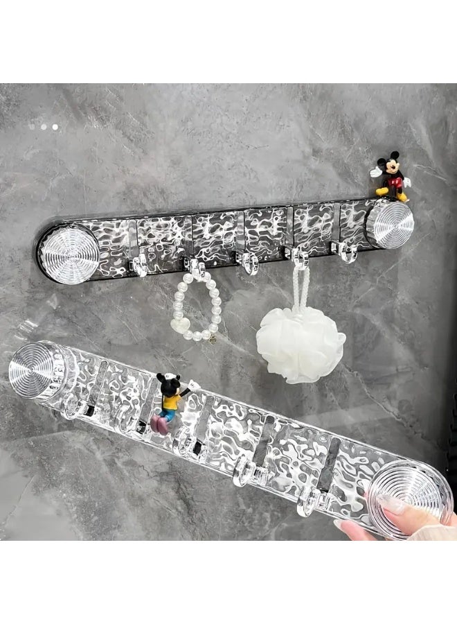 كيتشينو شماعة متعددة الاستخدامات لتنظم أغراضك بسهولة بدون مسامير أو حفر أو لزق يتم لصقها عن طريق شفط الهواء | 5 خطافات متحركة بتصميم أنيق و زرار لشفط الهواء - لون شفاف - Image 1