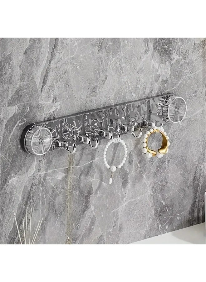 كيتشينو شماعة متعددة الاستخدامات لتنظم أغراضك بسهولة بدون مسامير أو حفر أو لزق يتم لصقها عن طريق شفط الهواء | 5 خطافات متحركة بتصميم أنيق و زرار لشفط الهواء - لون شفاف - Image 2