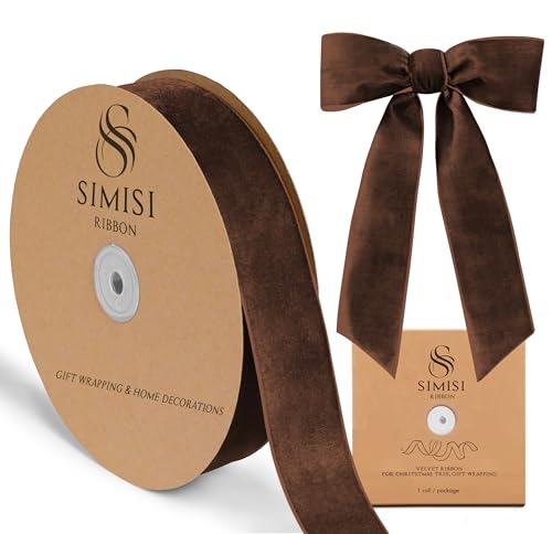 SIMISI RIBBON Brown Velvet Ribbon 1.5'' 25 Yards for Christmas Tree, Gift Wrapping, Flower Bouquet, Wreath Decorations, Bow Making - Image 1