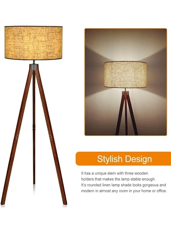 erorex Wood Tripod Floor Lamp Modern Standing Light With E26 Lamp Base Wood Floor Reading Lamp With Solid Wood Legs For Living Rooms Study Room And Office - Image 2