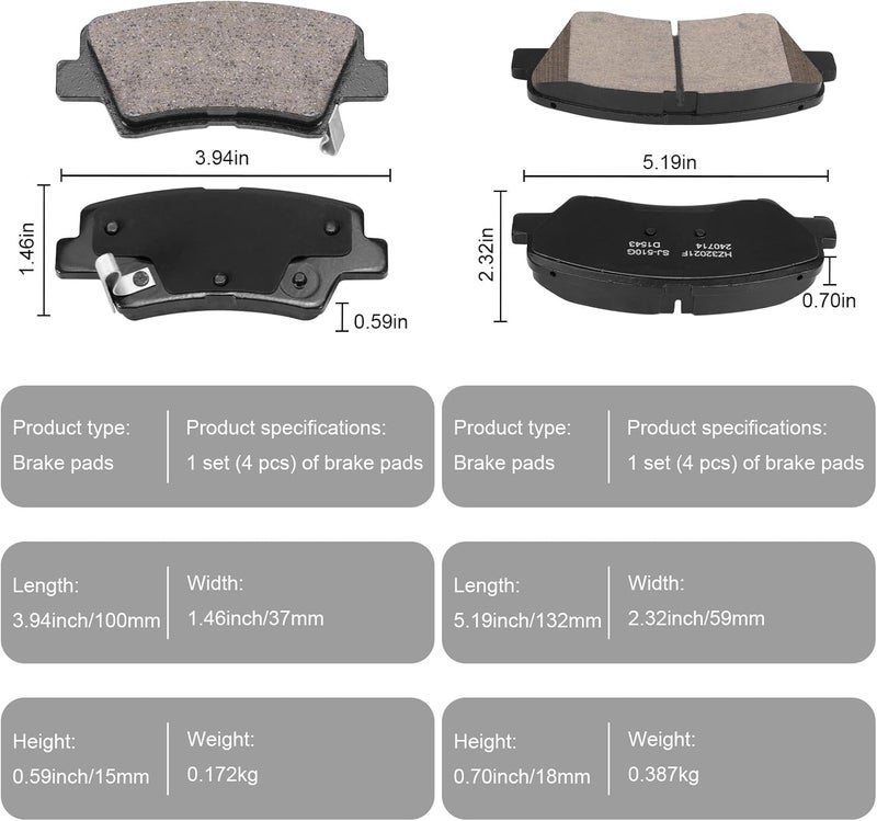 SUPLABEL Front and Rear Ceramic Brake Pads for Hyundai Elantra, Veloster, and Kia Forte - Image 2