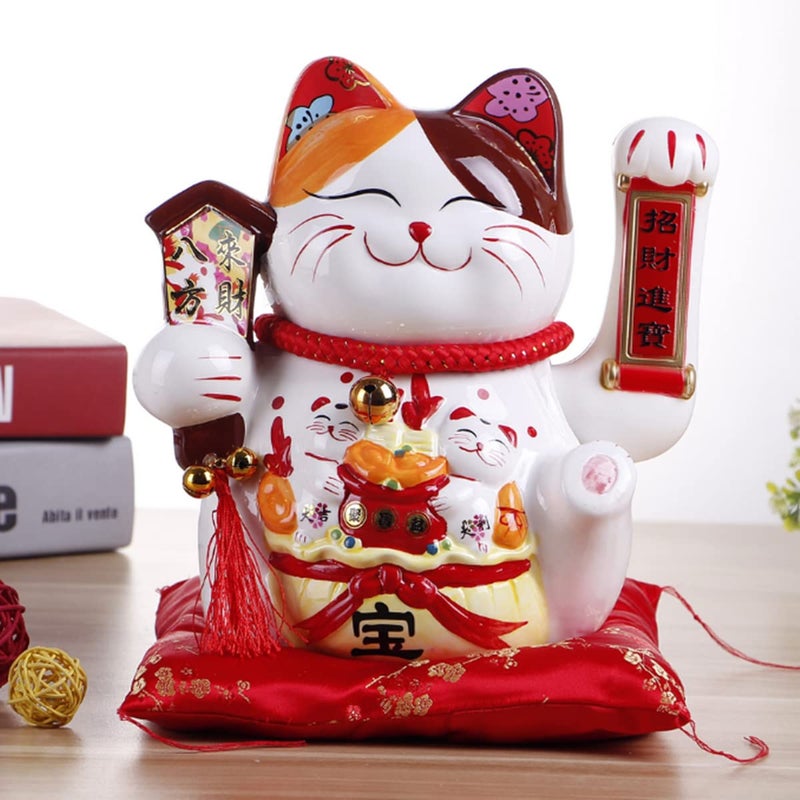 YUDONG 10 inch Fortune Cat with Waving Arm Gold Operated Chinese Feng Shui Deoration Lucky Cat for Shops Restaurants Living Room and Home Decoration