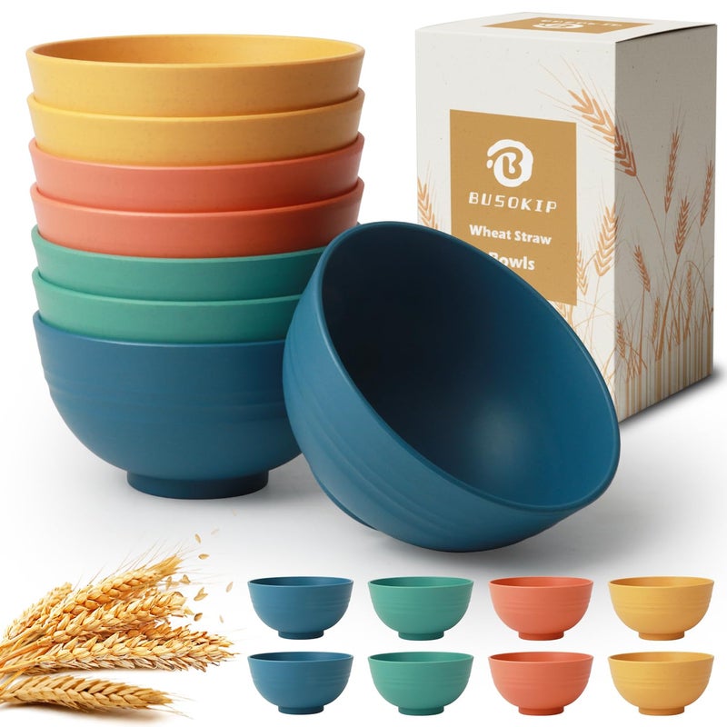 BUSOKIP Wheat Straw Bowls, 10 OZ Snack Bowl Set of 8, Unbreakable Small Bowl, Alternative Plastic Bowls Reusable for Snack, Dessert and Appetizer, Microwave and Dishwasher Safe (Multicolor) - Image 1