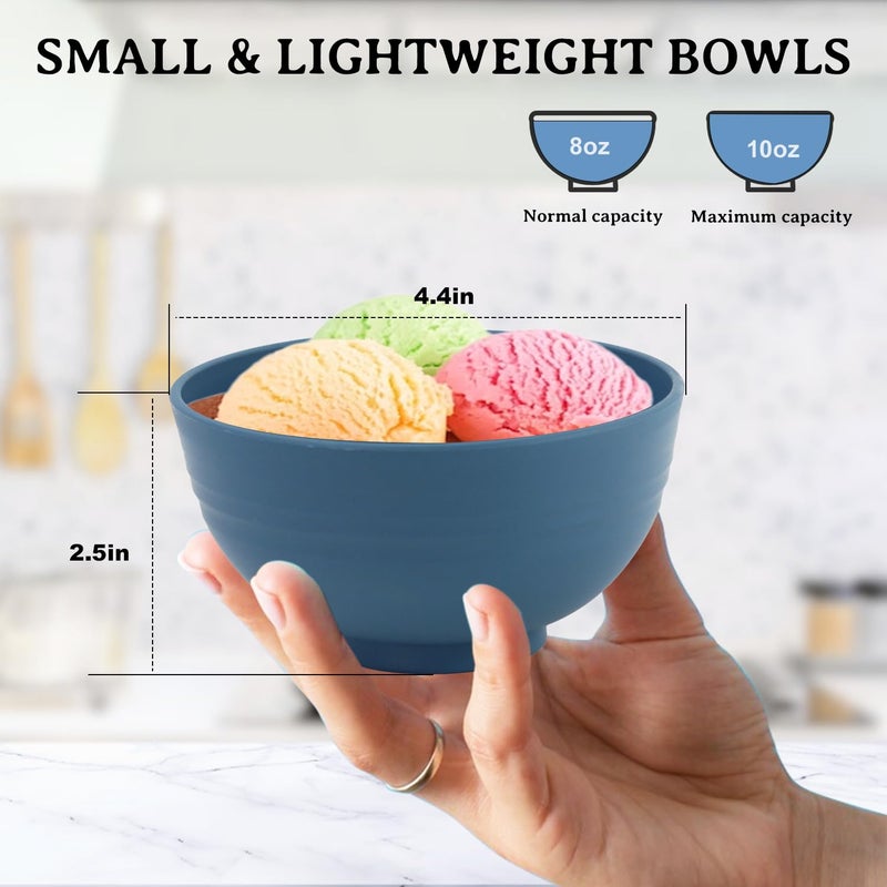BUSOKIP Wheat Straw Bowls, 10 OZ Snack Bowl Set of 8, Unbreakable Small Bowl, Alternative Plastic Bowls Reusable for Snack, Dessert and Appetizer, Microwave and Dishwasher Safe (Multicolor) - Image 2