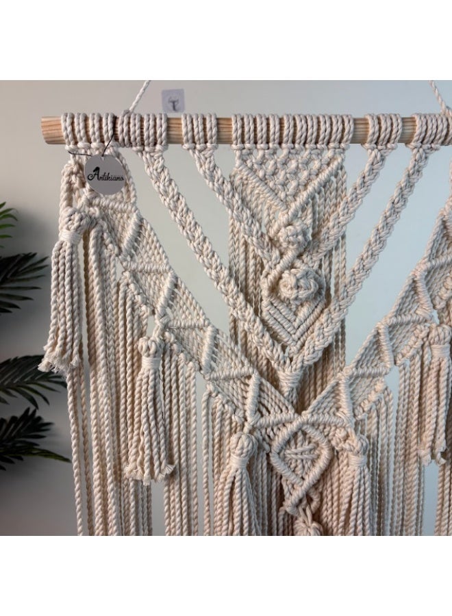 انتيكيانو مكرمية جدارية للتعليق على الحائط، ديكور عصري بوهيمي 70x39 سم - Image 3