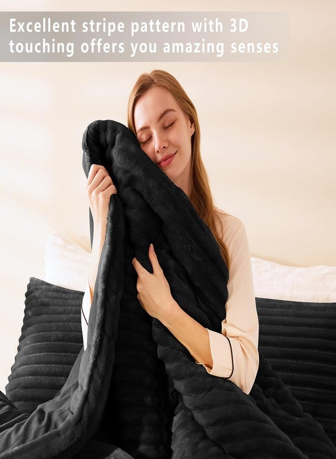 CozyLux Fluffy Full Size Comforter Sets - Super Soft & Warm Black Comforter Full Size, Winter Fleece Bedding Set, 3 Pieces Plush Fuzzy Bed Set (1 Shaggy Comforter, 2 Pillowcases) - Image 5