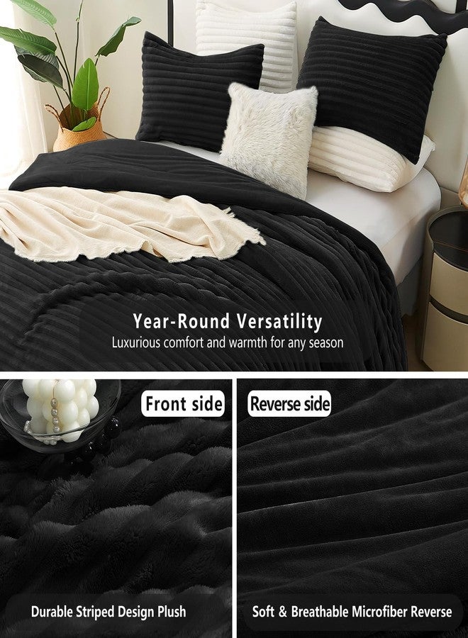 CozyLux Fluffy Full Size Comforter Sets - Super Soft & Warm Black Comforter Full Size, Winter Fleece Bedding Set, 3 Pieces Plush Fuzzy Bed Set (1 Shaggy Comforter, 2 Pillowcases) - Image 4