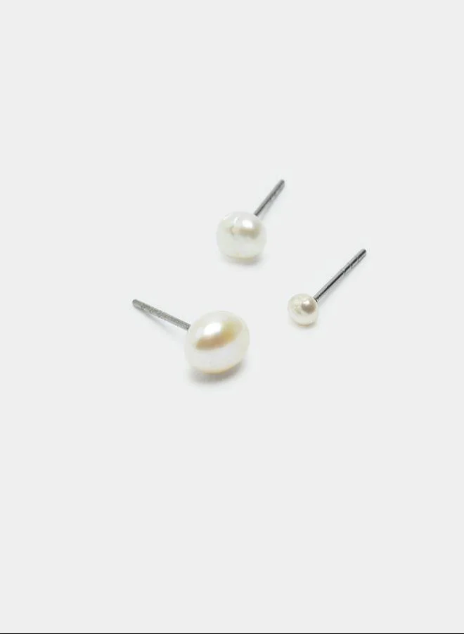 بارفوا مجموعة أقراط من لآلئ المياه العذبة ذهبية