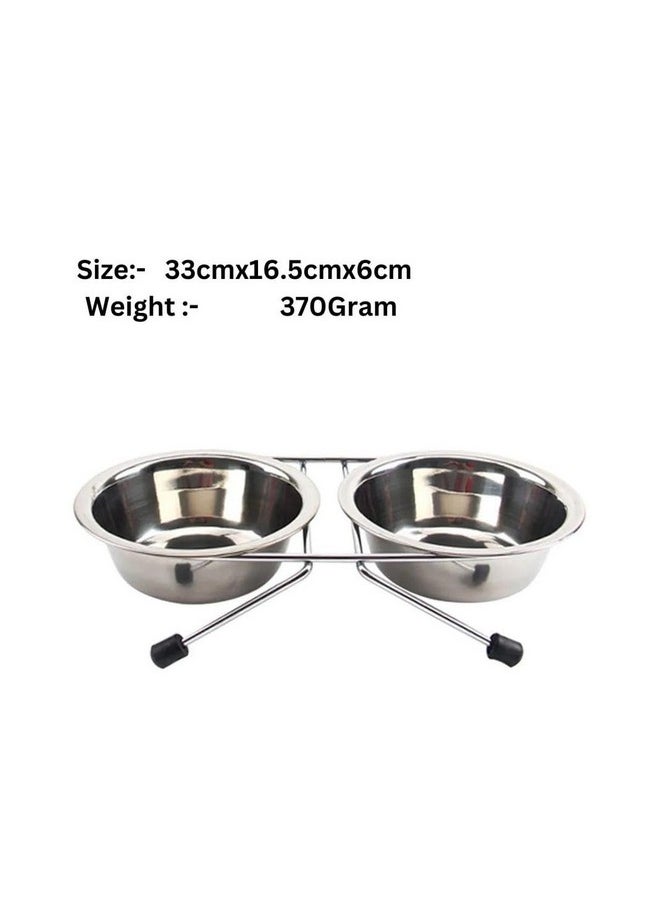 PET Stainless Steel Dog Cat Double Diner Pet Bowl - 2 Pet Dishes Package Set For Drinking Or Eating Dog Bowl (1 Piece)  - Image 2
