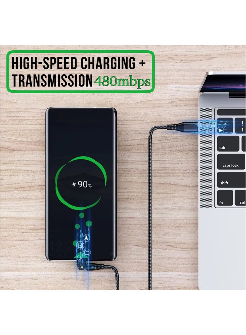 General USB C to USB C Fast Charging Cable 2M 6ft 60W with USB A Adapter, 20V3A 180° Rotating Fast Charge Cable, Nylon Braided Fast Charging Cord Type C Compatible with MacBook Pro Air, iPad Pro, Samsung Galaxy  - Image 3