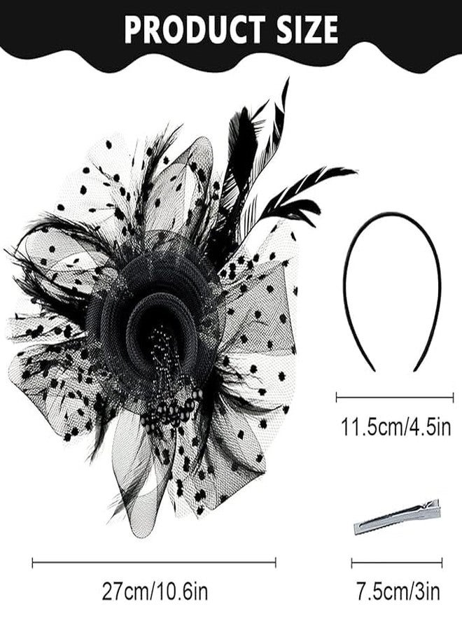 Alexvyan Black Fascinator Hats for Women Flower Mesh Ribbons Feathers with Pearl Headband Cocktail, Tea Party Headwear Vintage Ladies Hair Clip and Band Fascinators - Image 3