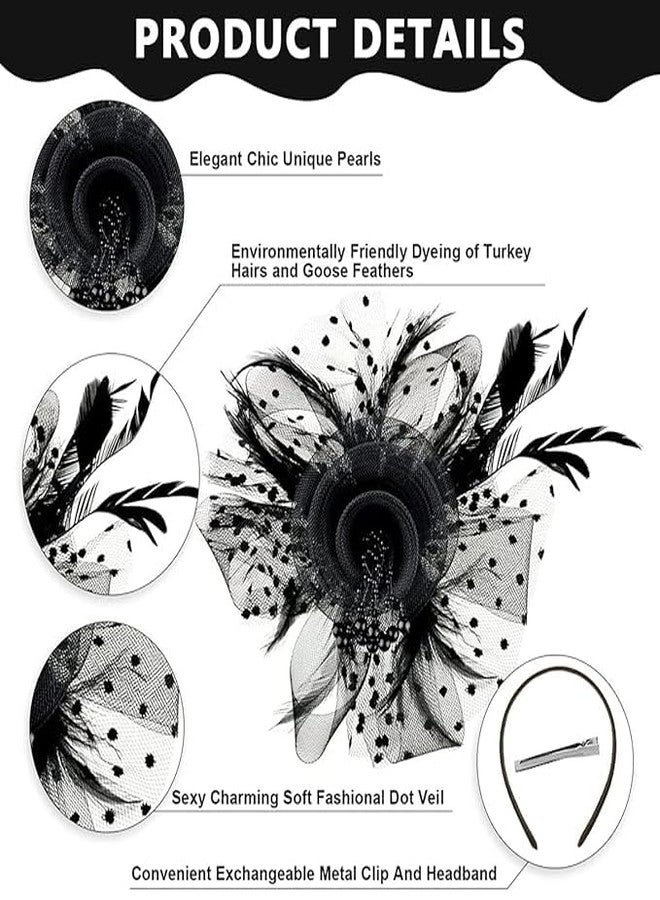 Alexvyan Black Fascinator Hats for Women Flower Mesh Ribbons Feathers with Pearl Headband Cocktail, Tea Party Headwear Vintage Ladies Hair Clip and Band Fascinators - Image 4