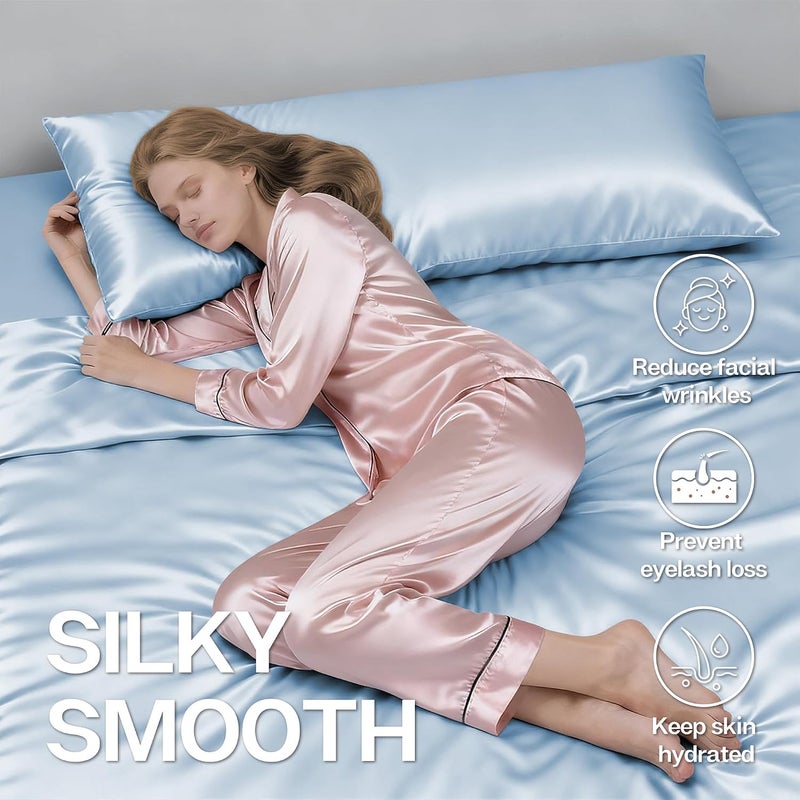 MR&HM Satin Body Pillow Cover, 20x54 inches Body Pillow Case for Adults, Silk Satin Cooling Body Pillow Pillowcase with Envelope Closure (20x54, Light Blue) - Image 4