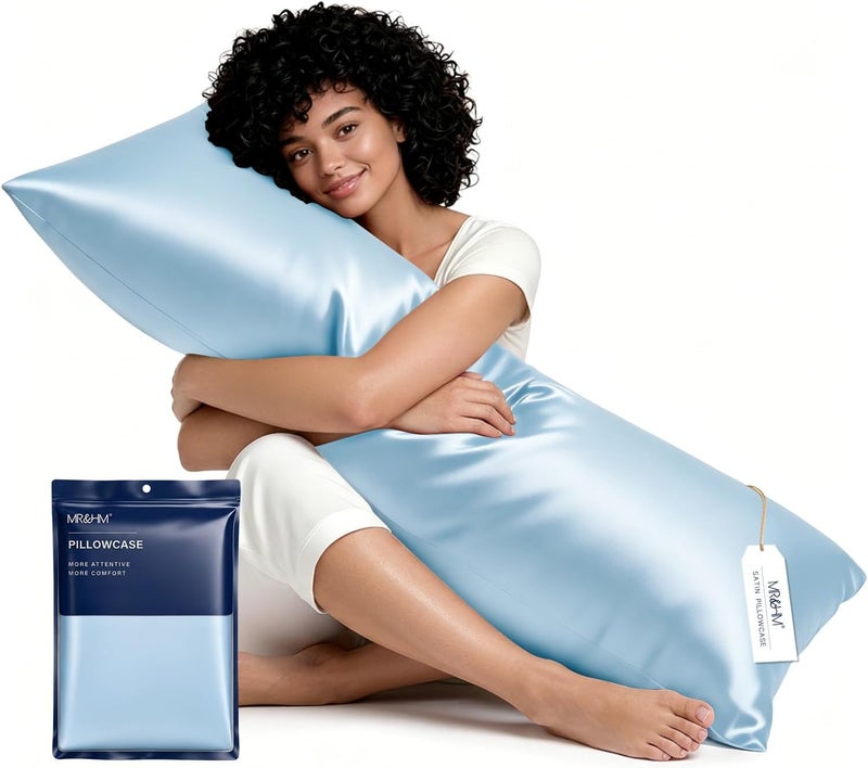 MR&HM Satin Body Pillow Cover, 20x54 inches Body Pillow Case for Adults, Silk Satin Cooling Body Pillow Pillowcase with Envelope Closure (20x54, Light Blue) - Image 1