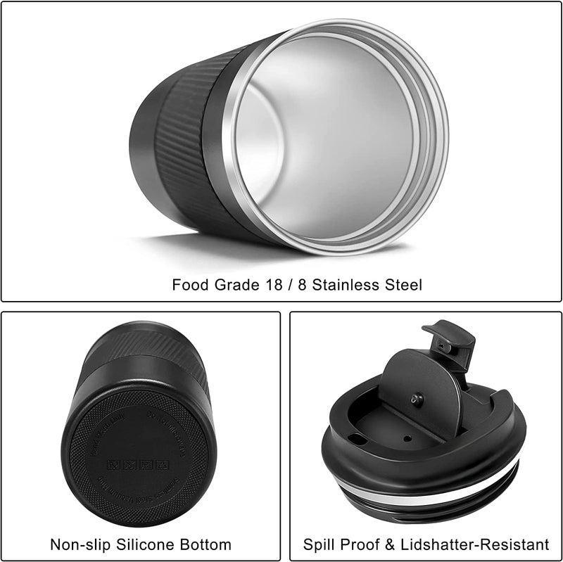 Onlyeasy Stainless Steel Vacuum Insulated Coffee Travel Mug for Ice Drink & Hot Beverage, Double Wall Travel Tumbler Cups with Spill Proof Lid [510 ML] (Black) - Image 2
