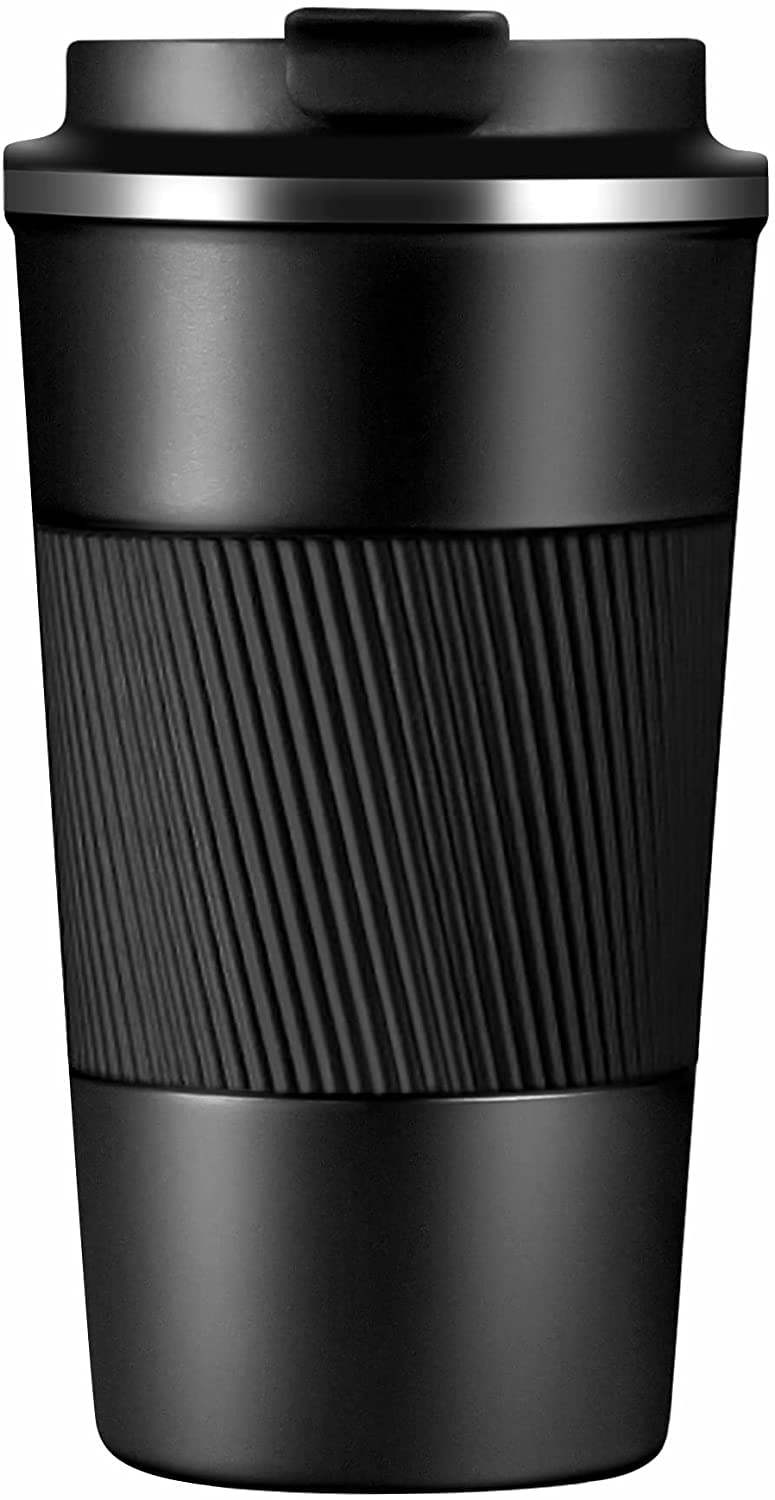Onlyeasy Stainless Steel Vacuum Insulated Coffee Travel Mug for Ice Drink & Hot Beverage, Double Wall Travel Tumbler Cups with Spill Proof Lid [510 ML] (Black) - Image 1