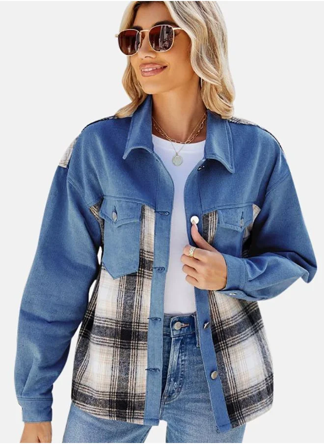 YUNIQEE Blue Collared Long Sleeve Denim Jacket
