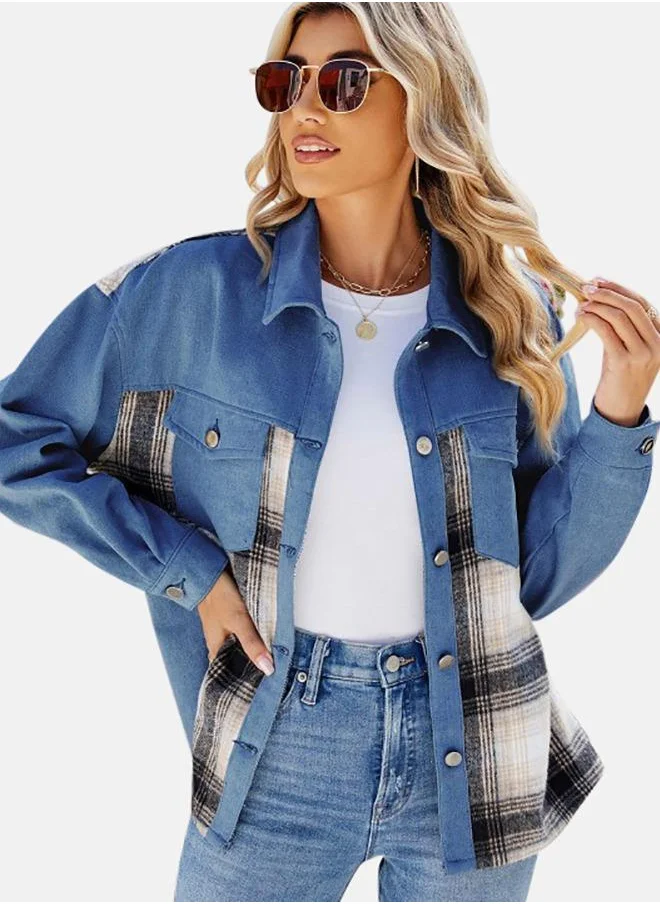YUNIQEE Blue Collared Long Sleeve Denim Jacket