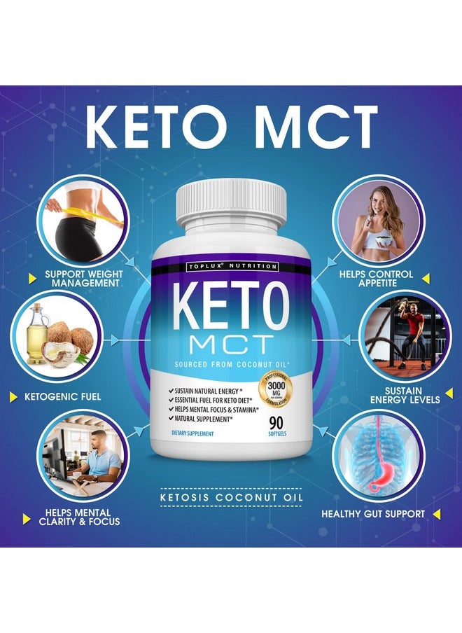 Toplux Keto Mct Oil Capsules Ketosis Diet 3000Mg Natural Pure Coconut Oil Extract Pills To Support Ketogenic Diet Source Of Energy Easy To Digest For Men Women 90 Softgels Supplement  - Image 3