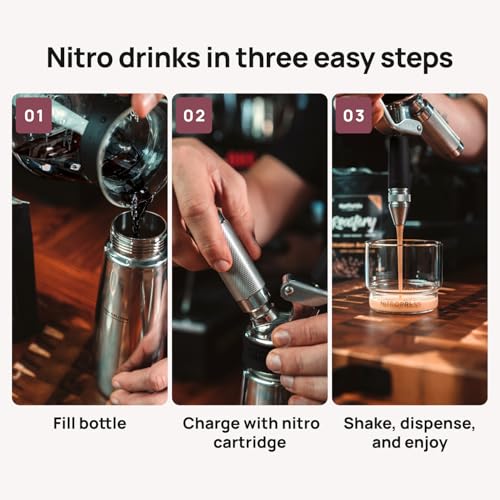 Hatfields London Original NitroPress - Nitro Cold Brew Coffee Maker | Portable Nitrogen Infuser for Smooth Nitro Drinks, Cold Brew, Cocktails & Tea at Home or On the Go | Uses N2 Cartridges | Stainless Steel Design - Image 3