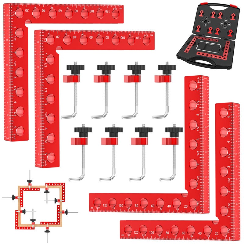 Artelio Corner Clamps for Woodworking, 90 Degree Corner Clamp, 4 Pack 5.5" x 5.5" Aluminum Alloy Woodworking Tools, with Storage Case, Clamping Positioning Squares for Cabinet, Frame, Drawer, Box - Image 1