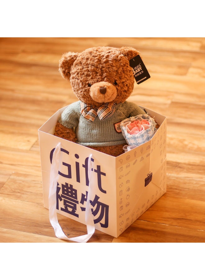Teddy Bear Doll Hug Bear Plush Toy Bear Doll Bed Sleeping Doll Birthday Gift Girlfriend-Specification:40cm -Colour:Sweater Claire Tote Bag + Blue Fragrance Bouquet - Image 1