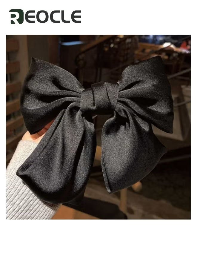 ريوكل مشابك شعر البنات مشابك شعر بنات بفيونكات شعر لامعة معقودة من القماش اللامع مشابك شعر فرنسية كبيرة مشابك شعر بفيونكات شعر كبيرة مشابك شعر مصنوعة يدوياً إكسسوارات شعر أسود - Image 1