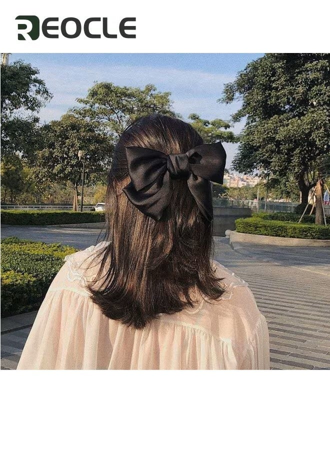 ريوكل مشابك شعر البنات مشابك شعر بنات بفيونكات شعر لامعة معقودة من القماش اللامع مشابك شعر فرنسية كبيرة مشابك شعر بفيونكات شعر كبيرة مشابك شعر مصنوعة يدوياً إكسسوارات شعر أسود - Image 2