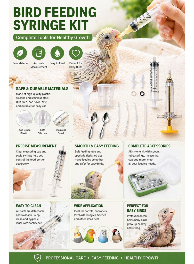Sisily Baby Bird Feeding Syringe  Set Parrot Hand Feeding Kit with Feeding Tube Measuring Cup and Spoon Small Pet Chick Care Tools - Image 2