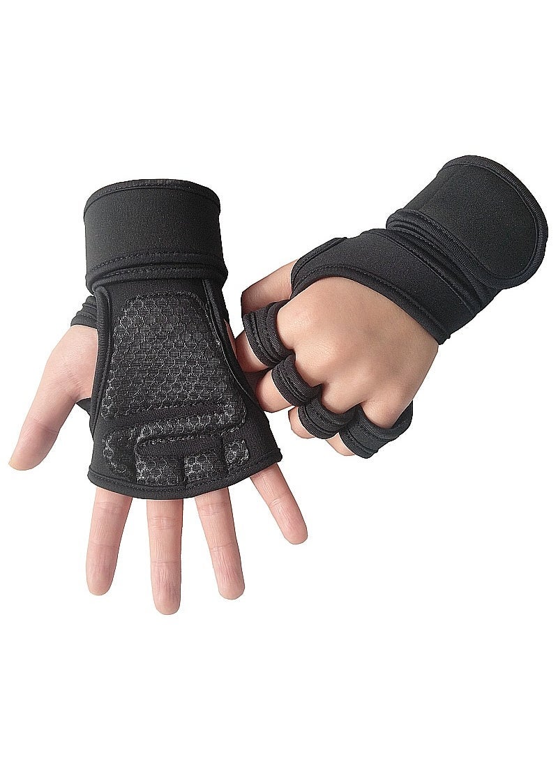 Generic Gym Wristbands Anti-Slip Grip Weightlifting Gloves B section Black