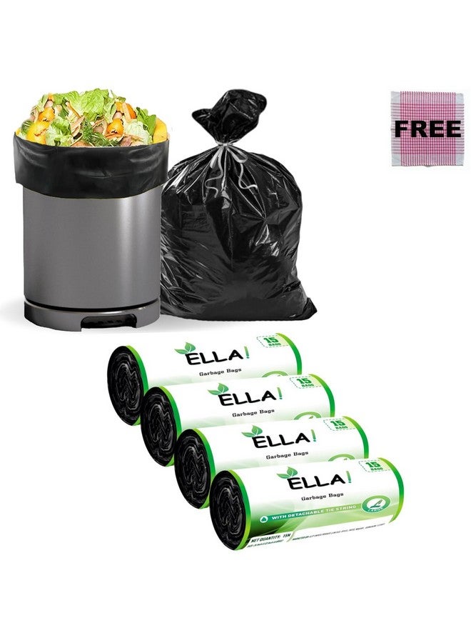 ELLA Ella Garbage Bags 24 x 32 Inches (Large) 60 Bags 4 Rolls Black Color With Check Duster Cloth Free  - Image 1
