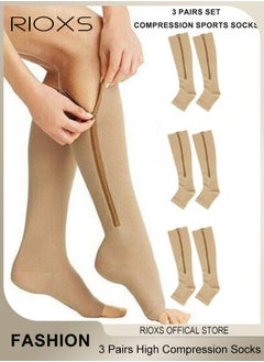 RIOXS 3 Pairs High Compression Socks for Men & Women – Circulation Support, Recovery, Athletic Running, Travel, Achilles Tendon Protection Unisex  - Image 1