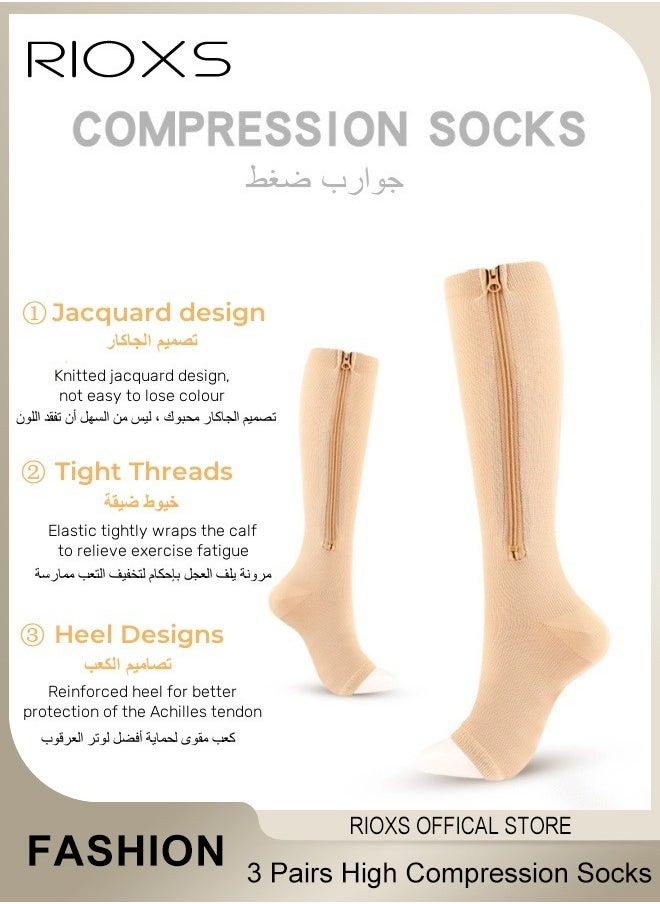 RIOXS 3 Pairs High Compression Socks for Men & Women – Circulation Support, Recovery, Athletic Running, Travel, Achilles Tendon Protection Unisex  - Image 3