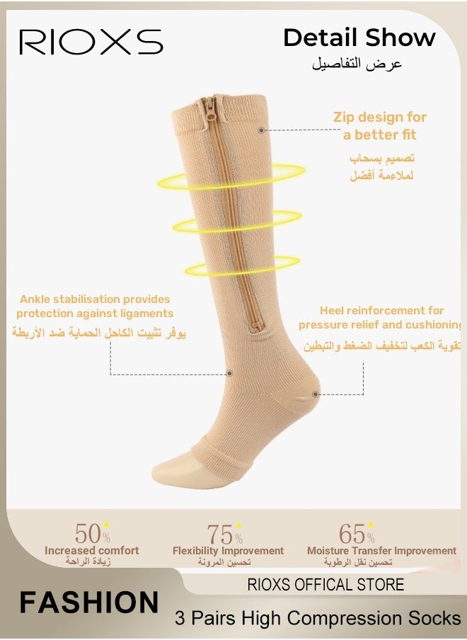 RIOXS 3 Pairs High Compression Socks for Men & Women – Circulation Support, Recovery, Athletic Running, Travel, Achilles Tendon Protection Unisex  - Image 5
