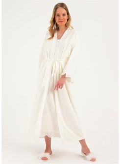 Magic Form 48110 Embroidered Hijab Dressing Gown-Ecru  - Image 1