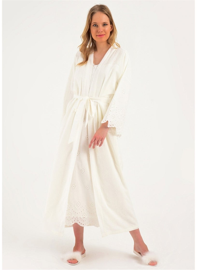 Magic Form 48110 Embroidered Hijab Dressing Gown-Ecru  - Image 1