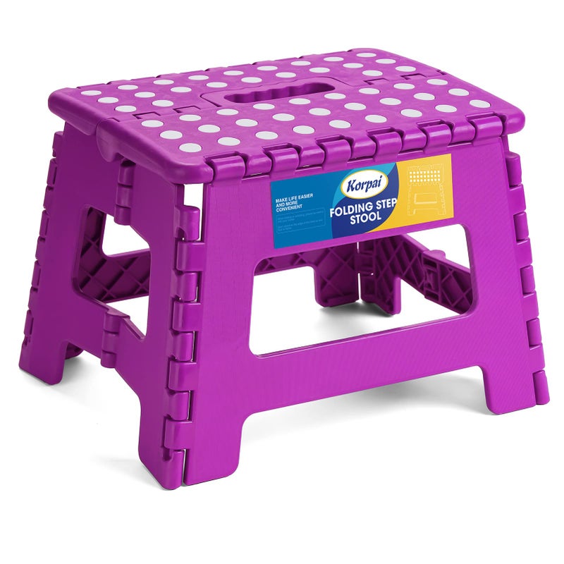 Korpai 9 Folding Step Stool for Adults and Kids Holds Up to 300 lbsNonSlip Folding Stools with Portable Handle Compact Plastic Foldable Step Stool for BathroomBedroom KitchenPurple1PC