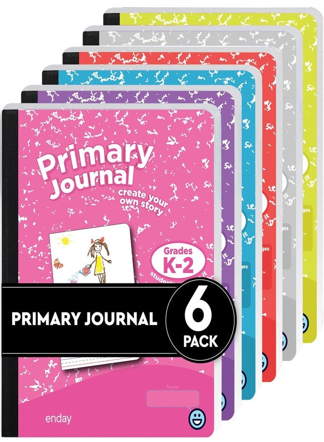 Enday Primary Journal Grades K-2, Primary Writing Journal, Half Page Ruled Primary Journal Composition Notebook for Kids, 100 Sheets kids Notebook, in Pink, Green, Red (6 Pack) - Image 1