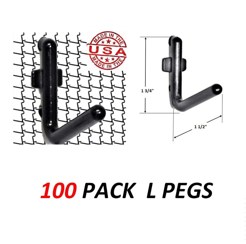 WallPeg 100Pcs Pegboard Accessory Peg Hook Set – Durable, Self-Locking Black 1/4" L-Style FlexLock Peg Hooks for Hanging Tools, Storage, and Wall Organization - Image 2