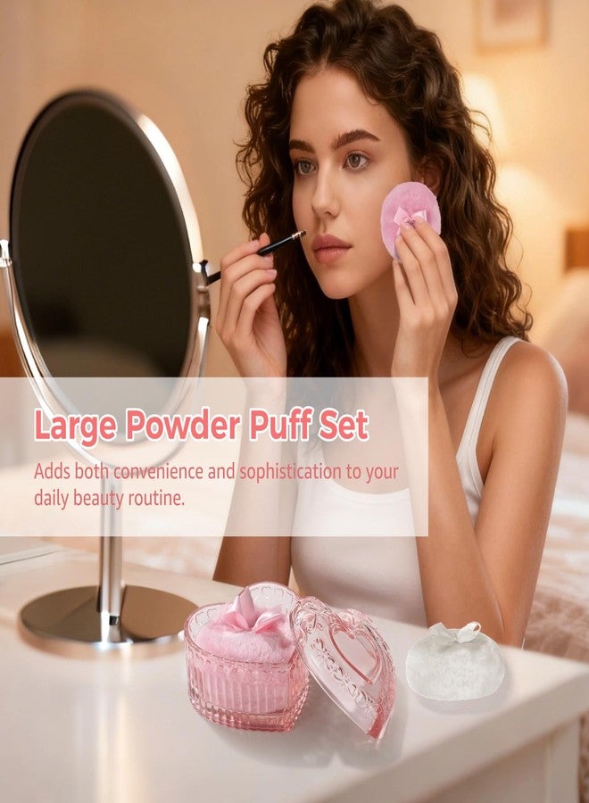 Homaisson 3 Pcs Large Powder Puff Set, Heart-shaped Glass Container with Soft Plush Makeup Puffs, Washable & Reusable, Cute Vanity Décor for Wet and Dry Makeup - Image 2