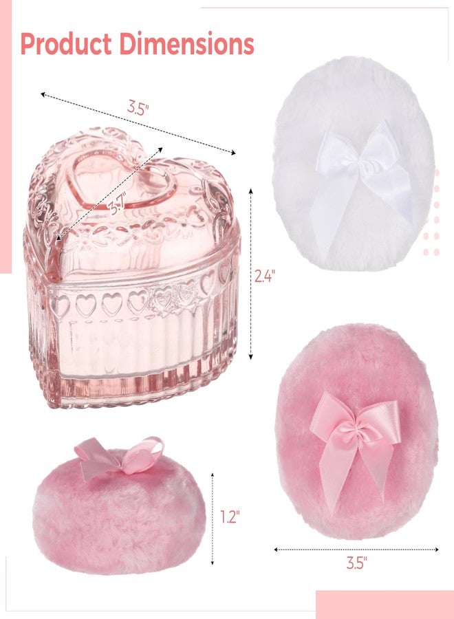 Homaisson 3 Pcs Large Powder Puff Set, Heart-shaped Glass Container with Soft Plush Makeup Puffs, Washable & Reusable, Cute Vanity Décor for Wet and Dry Makeup - Image 4