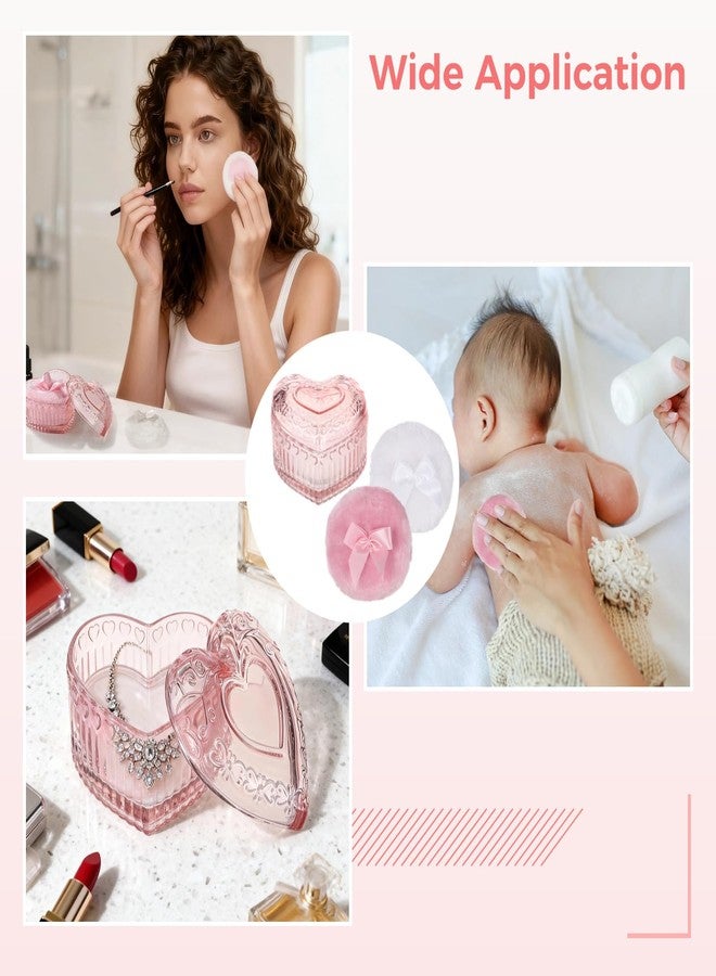 Homaisson 3 Pcs Large Powder Puff Set, Heart-shaped Glass Container with Soft Plush Makeup Puffs, Washable & Reusable, Cute Vanity Décor for Wet and Dry Makeup - Image 5