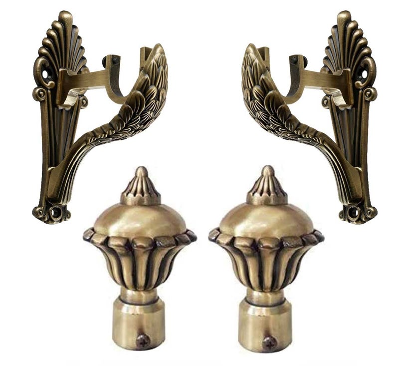 FERIO Curtain Holders Brackets and Curtain Finials for Door and Window Rod Fittings 1 Inch Rod Brass Antique for Home Decor (Curtain Holder 2 Pcs and Curtain Finial 2 Pcs) - Image 5