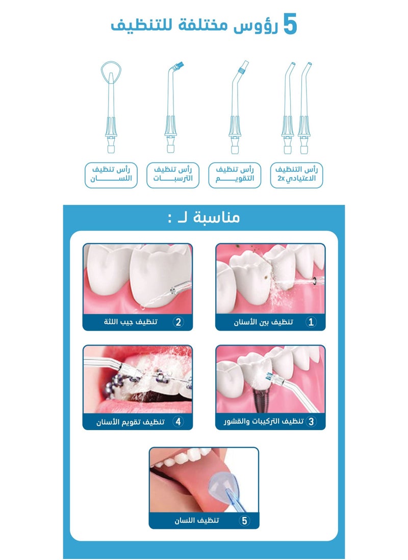 ويكسانا - جهاز الخيط المائي لتنظيف الأسنان بالماء النفاث قابل لإعادة الشحن، 5 أنماط تشغيل مختلفة، منظف الأسنان، ضد الماء IPX7 - Image 1