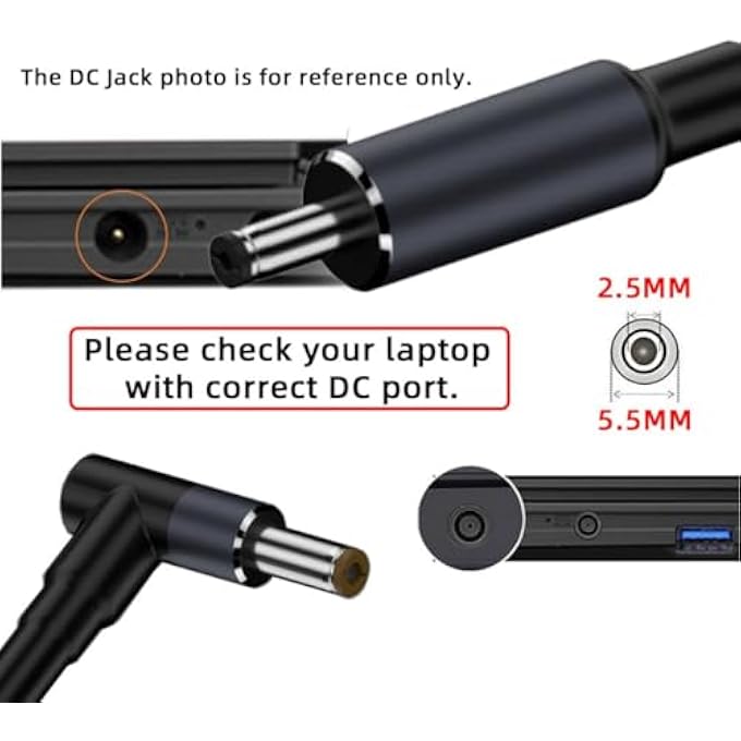 rayihni كابل شحن USB C إلى DC 5.5X2.5MM 20V بقوة 65W 100W 135W 140W لأجهزة اللابتوب - Image 3